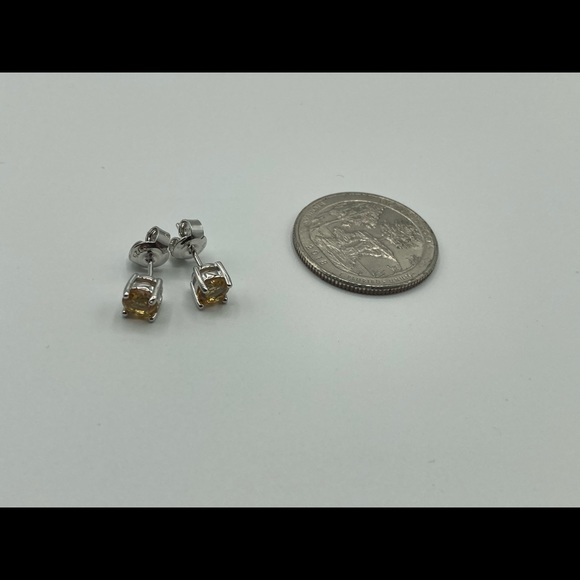 Silver Citrine Natural Gemstone Stud Earring - Picture 5 of 5